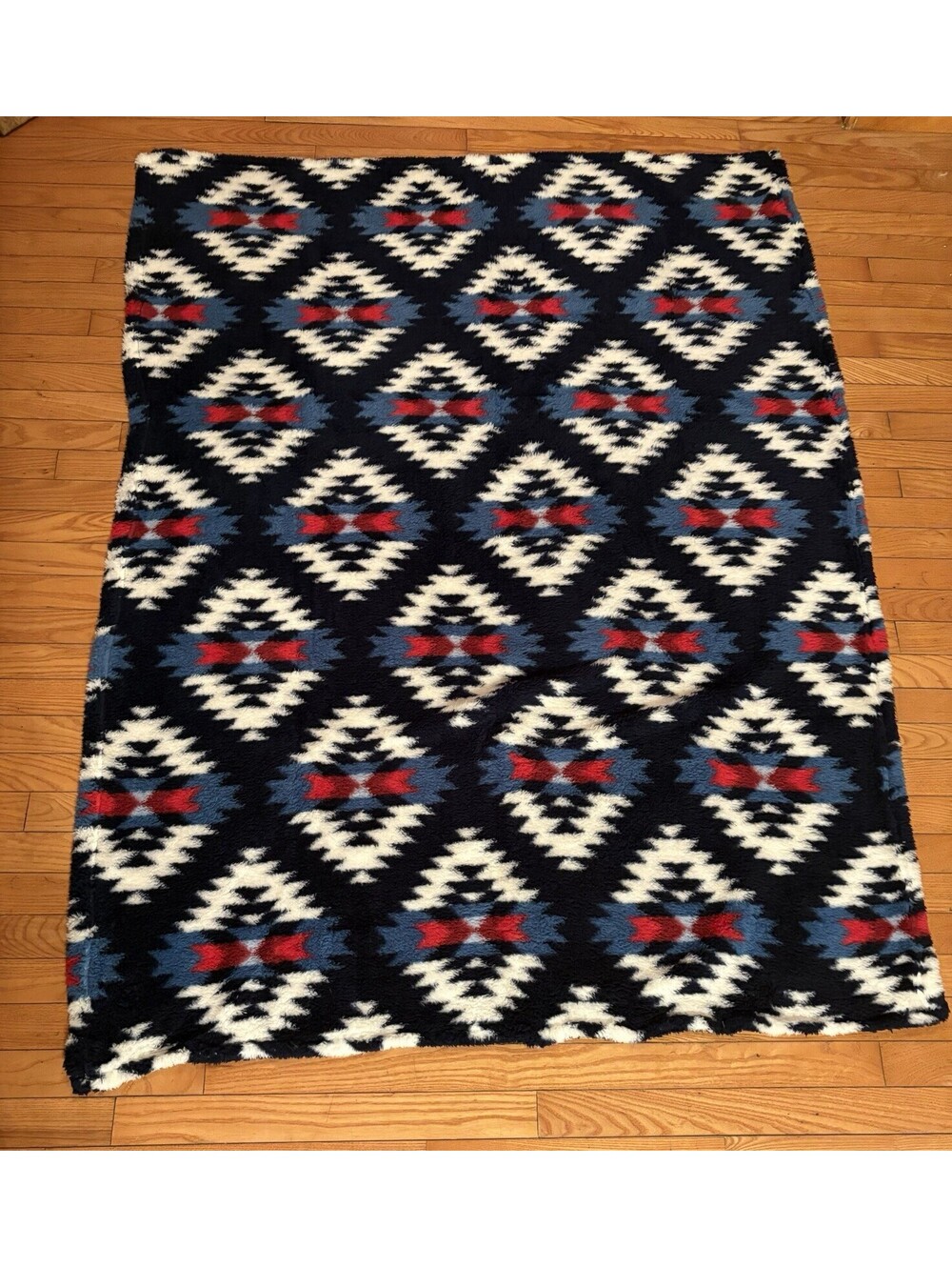 American Eagle Outfitters Sherpa Fleece Aztec Blanket Red White Blue Throw 50x60